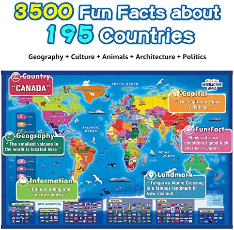 Qiaojoy Bilingual Interactive Kids Talking USA Map World Map for Learning - Image 3