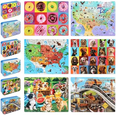 LELEMON Puzzles for Kids Ages 4-6,6 Pack 100 Piece Puzzles for Kids Ages 4-8 in a Metal Box,Educational Jigsaw Puzzles Puzzle Games Puzzle Toys for Girls and Boys by LELEMON