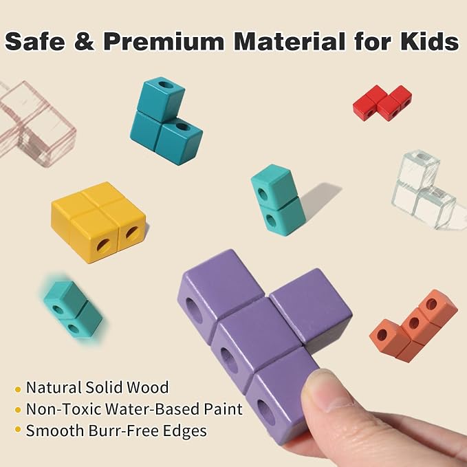 Wooden Block Puzzle, Montessori Toys Stacking Game, Preschool Educational Brain Teaser Puzzles for Toddlers and Kids Ages 3-5, Gift for Girls and Boys - Image 7