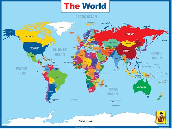 UNCLE WU World Map Laminated Poster -Dry Erase Double Side Educational Poster For Kids/Adults -17 x 23 inch Waterproof Map For Home Classroom by UNCLEWU