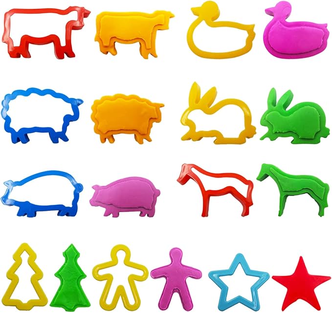 FRIMOONY Dough Tools Set for Kids, Various Plastic Animal Molds, Rolling Pins, for Creative Dough Cutting, 44 Pieces
