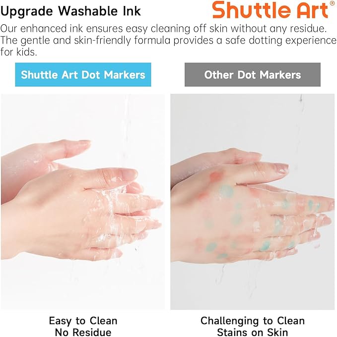 Shuttle Art Dot Markers, 36 Colors Washable with 135 Activity Sheets, 5 Activity Books, Fun Art Supplies for Kids Toddlers and Preschoolers, Non Toxic Water-Based Paint Daubers, Dot Art Markers