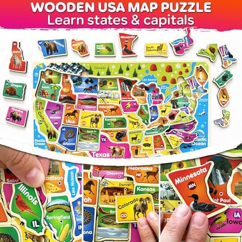 US Map Puzzles for Kids Ages 4-6 - Wooden Toddler Puzzles Ages 3-5 - Image 2