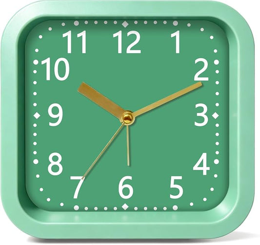 Simple Analog Loud Alarm Clock for Heavy Sleepers, 4.5" Square Plastic Silent Battery Operated Alarm Clocks with Easy Read Dial, Desk Clock for Bedroom Adults Seniors College Students, Green by Noubnea