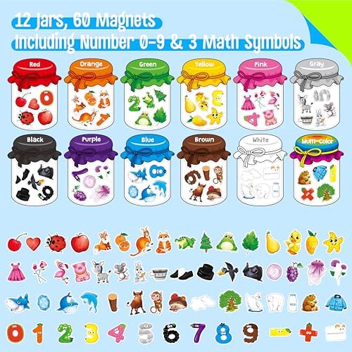 12 Pieces Magnetic Color Sorting Toys, 60 Color, Number & Math Symbol Magnets Early Educational Sorting Set for Refrigerator Whiteboard Baby Toddlers Kids - Image 3