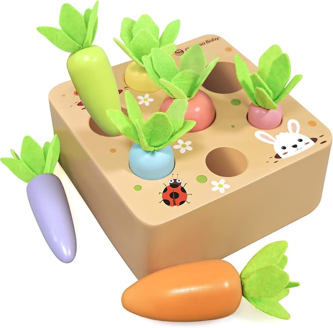 Montessori Toys for 2 3 Year Old Toddlers | Wooden Carrot Harvest Game by KMTJT