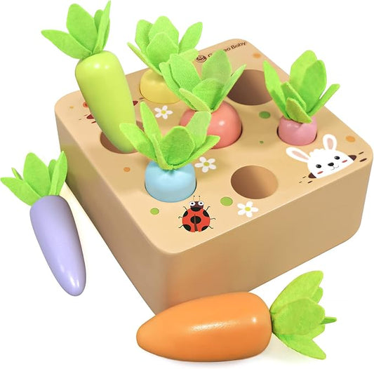 Montessori Toys for 2 3 Year Old Toddlers | Wooden Carrot Harvest Game by KMTJT