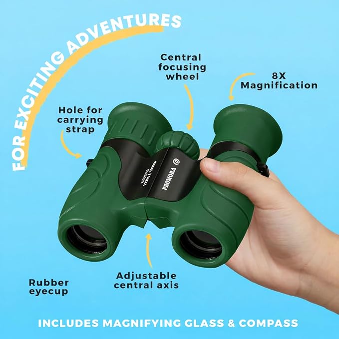 Binoculars for Kids – Perfect Toy for Little Boys and Girls – Extensive Set Incl. Magnifying Glass & Compass – Powerful Magnification 8X21 – 3 to 12 Year Old Kids for Toddler - Image 2
