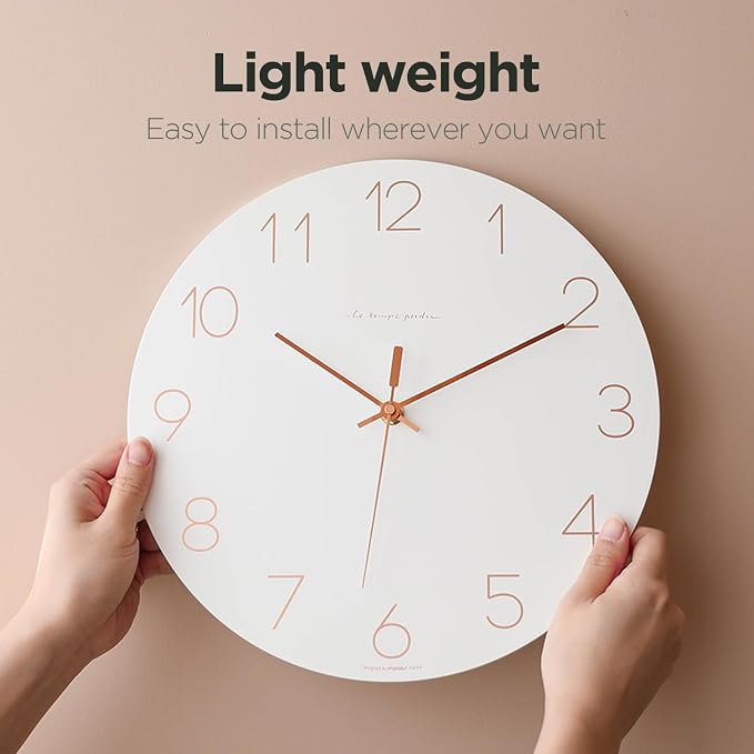 mooas Flatwood Wall Clock (Rose Gold),12" Non-Ticking Sweep Movement - Image 5