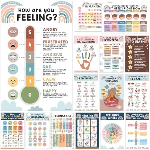 Decorably 15 Emotions Poster Feelings Chart for Kids Decor, 11x17in by Decorably