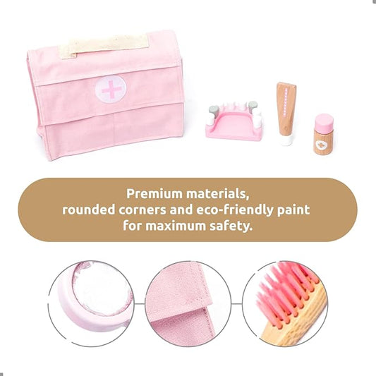 UMU® Wooden Doctor Kit for Kids – 18 pcs Doctor and Dentist Play Set for Toddlers with Stethoscope, Syringe, Tooth Model & More – Medical Pretend Play Toy for Girls Ages 3 4 5 6