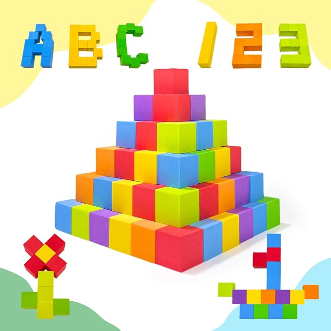 Pairez Toys Foam Counting Blocks, 105 Pieces 1 Inch Soft Rainbow Math Cubes - Image 5