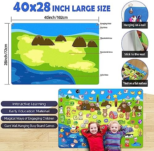 SKOLESK 204Pcs Animals Felt Busy Board Story Set with Storage Bag Preschool Large Wall Storyboard Forest Themed Early Learning Interactive Play Kit Wall Hanging Gift for Toddlers Kids 40 X 28 Inch - Image 2