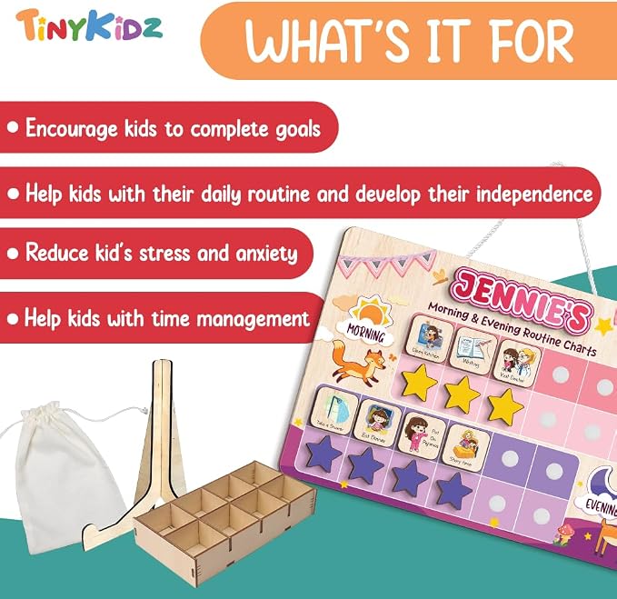 Wooden Chore Chart for Kids Visual Schedule, Routine Chart for Kids, Morning Bedtime Routine Chart for Toddlers Ages 2-4, Daily Kids Schedule Board for Home (13) - Image 6