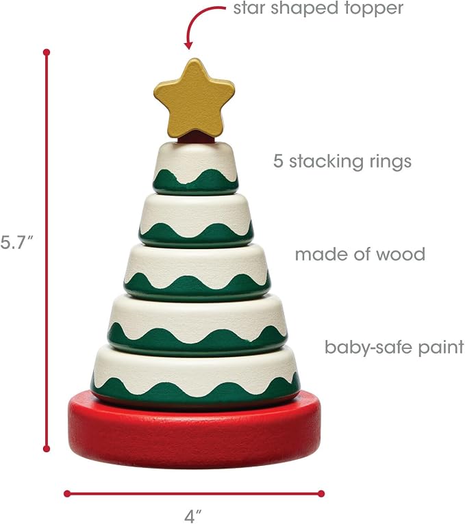 Pearhead Wooden Christmas Tree Stacking Toy Set, Holiday Toys for Toddlers - Image 3