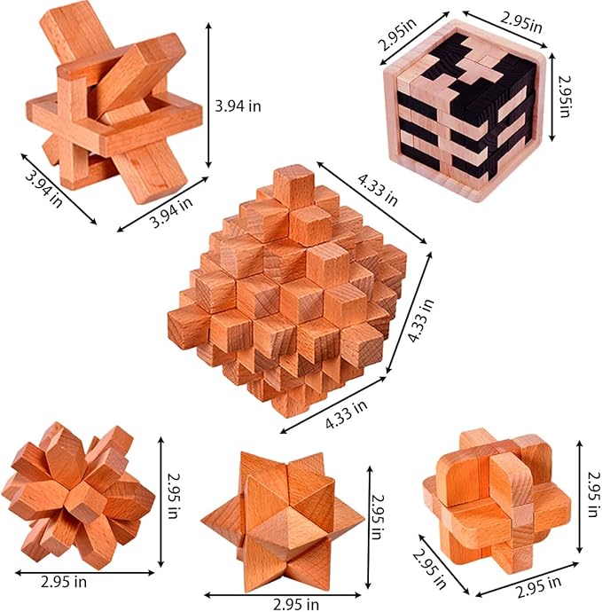 18 Pack Large Wooden Brain Teaser Puzzles Wooden Burr Puzzles Brain Teaser Puzzle with Gift Packing Box Magic Puzzle Games Toys Stocking Stuffers Party Favors for Kids and Adults (Natural Wood)