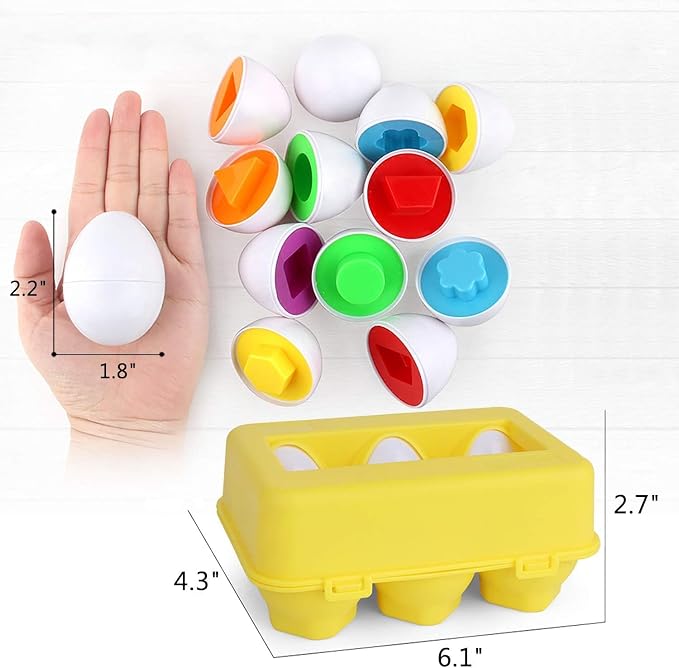 VUIYA Toddler Toys - Color Matching Egg Set - Educational Color, Shapes and Sorting Recognition Skills - Puzzle for Kid Baby Boy Girl, Easter Basket Gift (6 Eggs) - Image 2