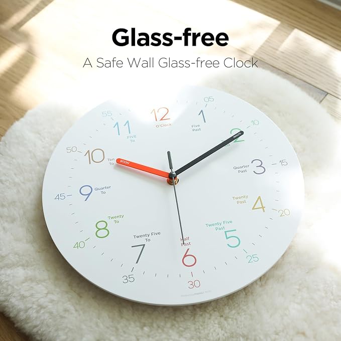 mooas Easy Learning Flatwood Wall Clock,12" Wood Clock - Image 6
