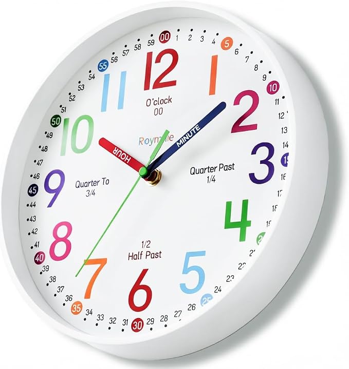 Roymnie Wall Clock 8" for Kids Learning Battery Operated Teaching Silent - Image 2