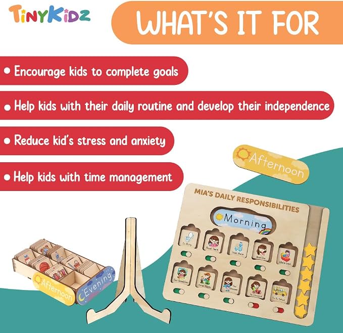 Chore Chart for Kids with Reward System, Routine Chart for Kids Personalized, Morning Bedtime Routine Chart for Toddlers Ages 2-4, Daily Kids Schedule Board for Home - Image 3