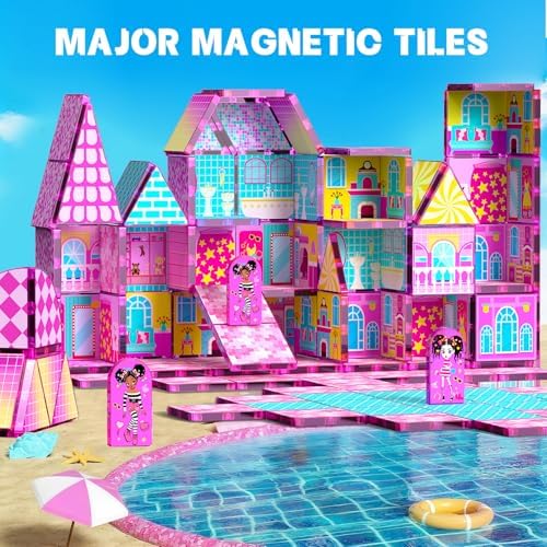 Magnetic Tiles 52PCS Magnetic Building Blocks for Kids Ages 3-5 4-8, STEM Montessori Preschool Classroom Must Haves, Toddler Sensory Educational Toys for Boys Girls, Christmas Birthday Gift(Pink) - Image 2