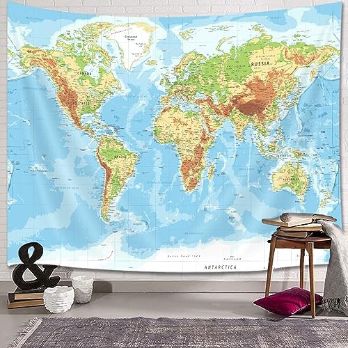 JAWO World Map Tapestry Wall Hanging for Kids Student, with Countries and Major Cities Educational Bedroom Living Room Dorm Home Decoration 60X40 Inch, 60.00/'' x 40.00/'' - Image 3