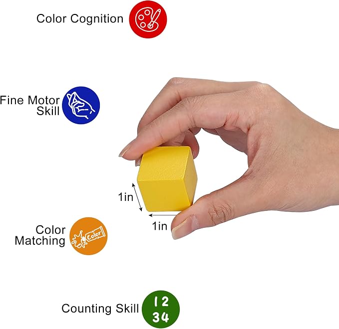 Offelec 108 Pack 1 Inch Wooden Blocks, 6 Colors STEM Math Sorting Toys, Wood Building & Stacking Blocks for Toddlers, Classroom Learning Wooden Cube Blocks, Creative Play & DIY Craft for Kids Ages 3+ - Image 3