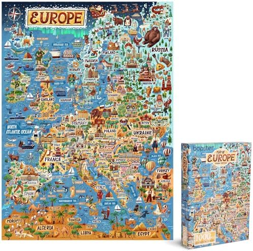 Jigsaw Puzzles for Adults 1000 Piece Map of Europe Puzzle - European Jigsaw 1000 Piece Jigsaw Puzzles for Adults and Kids - Geography Gifts by bopster by bopster