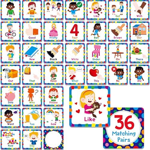 Hebayy Memory Matching Game, 72 PCS Grade K Sight Words Matching Cards for Kids, 36 Pairs Memory Cards, Educational Toy for Children to Learn Sight Words by Stickyourhappymoment