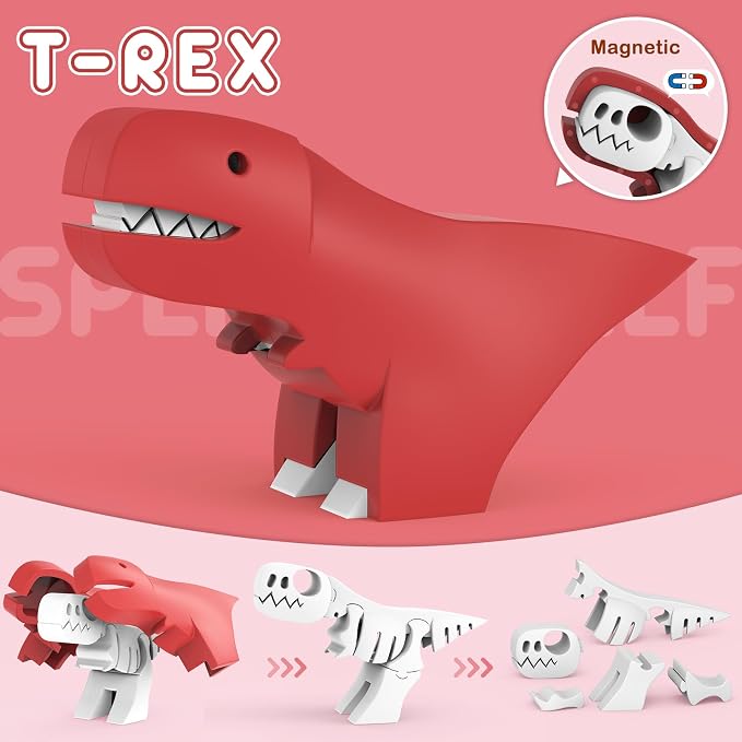 Magnetic Animal Building Toys, STEM Toddler Learning Toys 3D Puzzle Animals for Boys Girls, Educational Magnetic Travel Montessori Toy Lion Elephant, Unique Birthday Gift (Dinosaur Animals, Count, 4) - Image 2