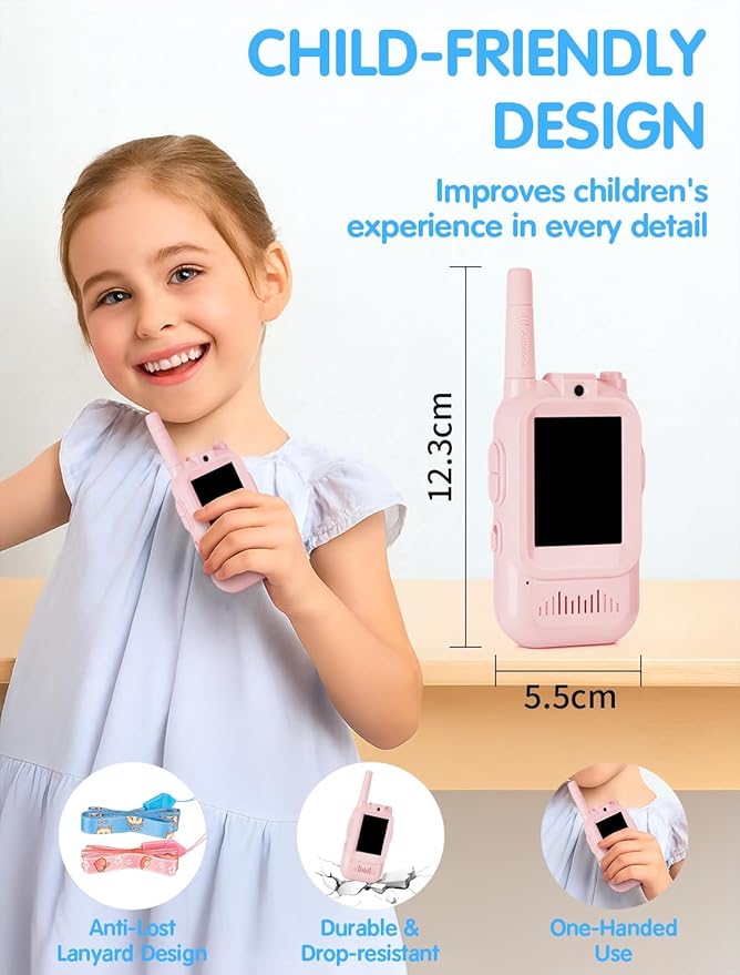 Walkie Talkie for Kids with Video: 2 Pack Rechargeable Toddler Toys with HD Camera & Voice Changer, Long Range Gift Toys for Boy & Girl Age 3-8 for Outdoor Play, Camping (Blue-Blue)