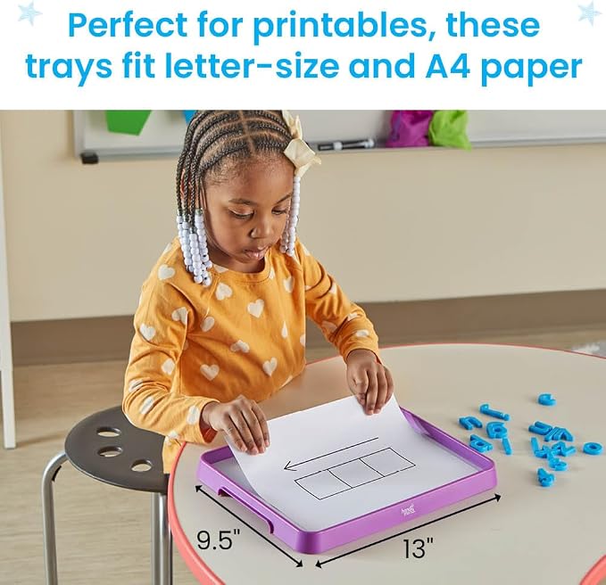 hand2mind Magnetic Dry Erase Activity Trays, Stackable for Classroom, White Boards for Kids, Science of Reading Materials, Multicolor, 1 Count (Pack of 4) - Image 5