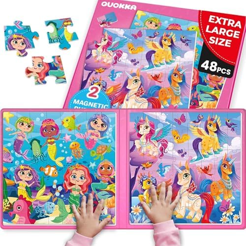 Magnetic Puzzles for Toddlers 3-5 - 2x48 Pieces Travel Games for Kids 2-4 by QUOKKA