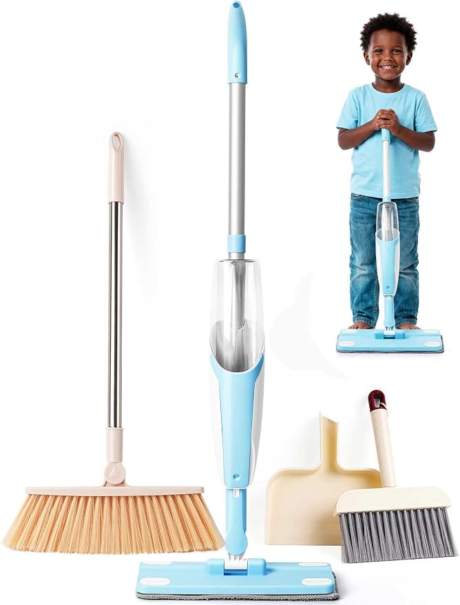 Kids Cleaning Toy Set,Blue Spray Mop Montessori Toys-Kids Cleaning Toy Set,Mini Spray Mop Montessori Toys Spray Mop & Kids Broom Dustpan Set Cleaning Toys Gift for Toddlers Girls Boys Age 3+ by Yeeammk