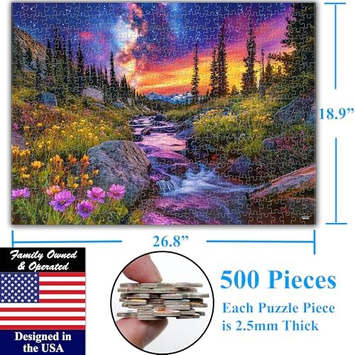 Think2Master Starry Mountain River 500 Pieces Large Format Jigsaw Puzzle: 13+, Teens, Adults & Families.Vibrant Starry Night & Milkyway Landscape with Flowers. Great Gift. Size: 26.8” X 18.9” - Image 6