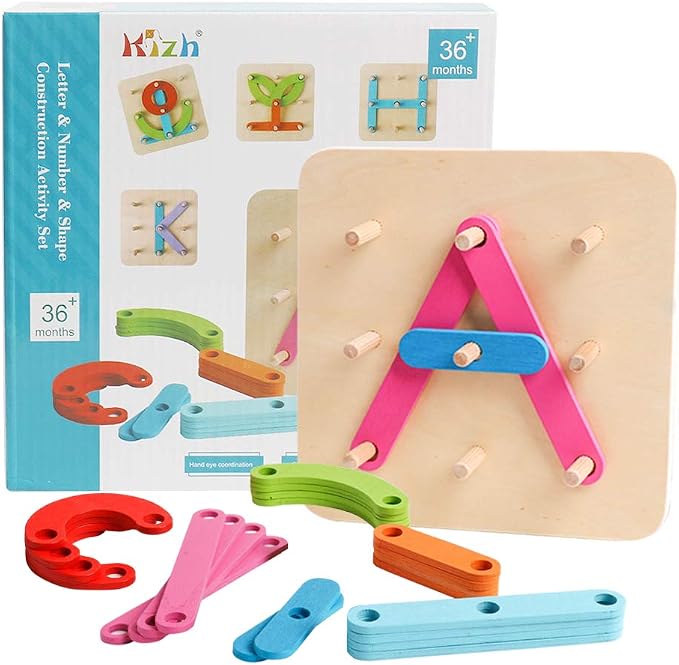 kizh Wooden Letter and Number Construction Activity Set Educational Preschool Toys Shape Color Recognition Pegboard Sorter Set Board Blocks Stack Sort for Toddler Kids Boys Girls Toy - Image 5