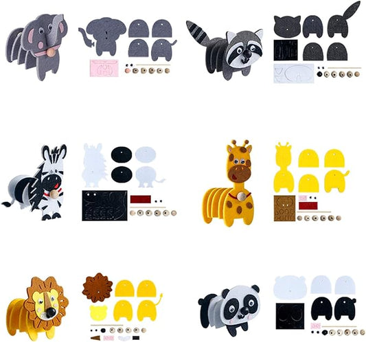 Animals Craft Kit - Educational Toys for Kids, Felt Craft Kit Including 6 Wild Friends, Elephant Zebra Panda Lion Raccoon Giraffe, DIY Activity Birthday Gifts for Boys & Girls Ages 3 4 5 6 and Up