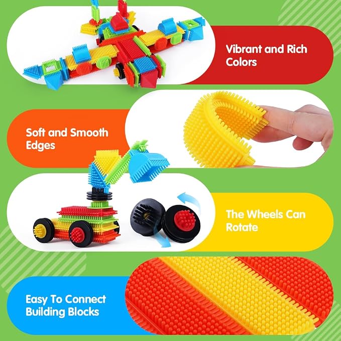 teytoy 200Pcs Building Blocks Toys,Bristle Shape Building Blocks Set - Image 4