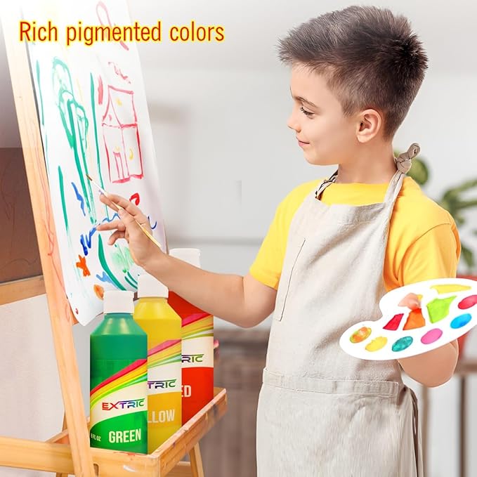 EXTRIC Washable Tempera Paint for Kids - 6 Bold Colors x 8 oz Bottles (48 fl oz Total) Non-Toxic Easy Clean Kid Paint Rich Pigment Paints for Toddlers, Classroom & Arts and Crafts