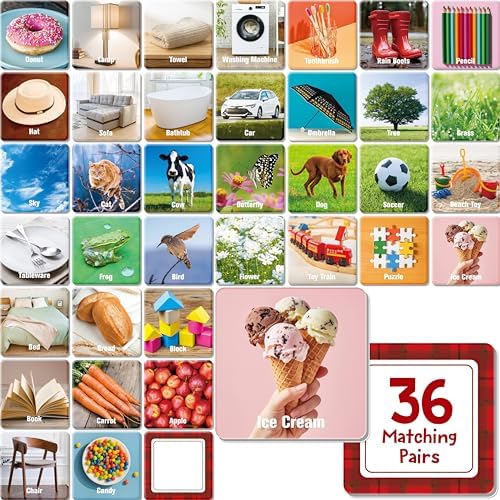 Hebayy 72 PCS Daily Items Matching Game, 36 Designs Everyday Objects Memory Cards Engaging Picture Matching Game, Educational Learning Toys for Preschool 4 5 6 Years Old by Stickyourhappymoment