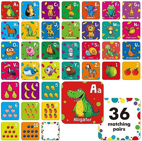 Hebayy 72 PCS Memory Matching Game, Alphabet & Numbers Matching Cards for Toddlers 36 Pairs Memory Cards for Preschool 4 5 6 Years Old by Stickyourhappymoment