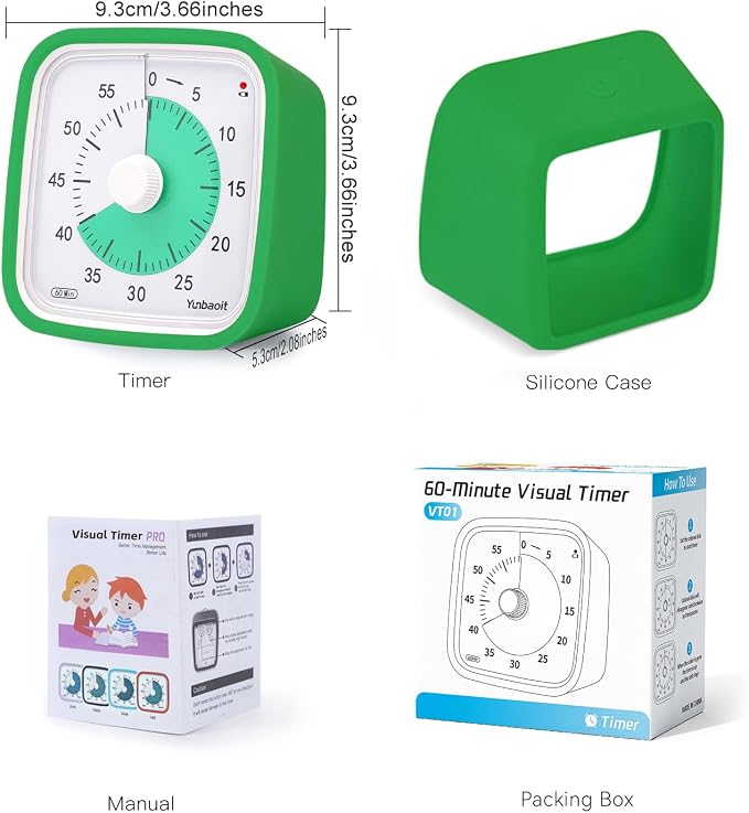 Yunbaoit Visual Timer for Kids, Silent 60-min Countdown Timer, Green Green - Image 7