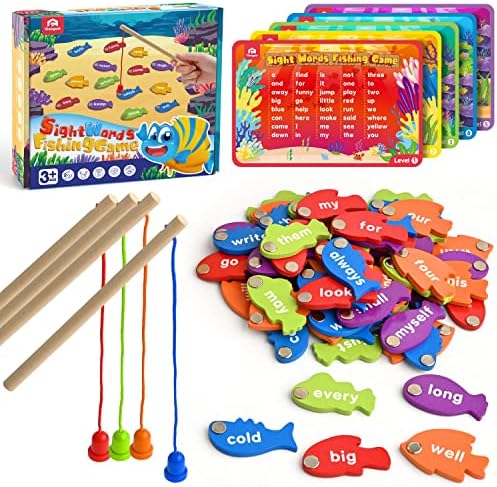 Coogam Wooden Magnetic Fishing Sight Words Game Learning Dolch Word Flashcards Montessori Educational Toy for Preschool 3 4 5 Year Old Kids by Coogam