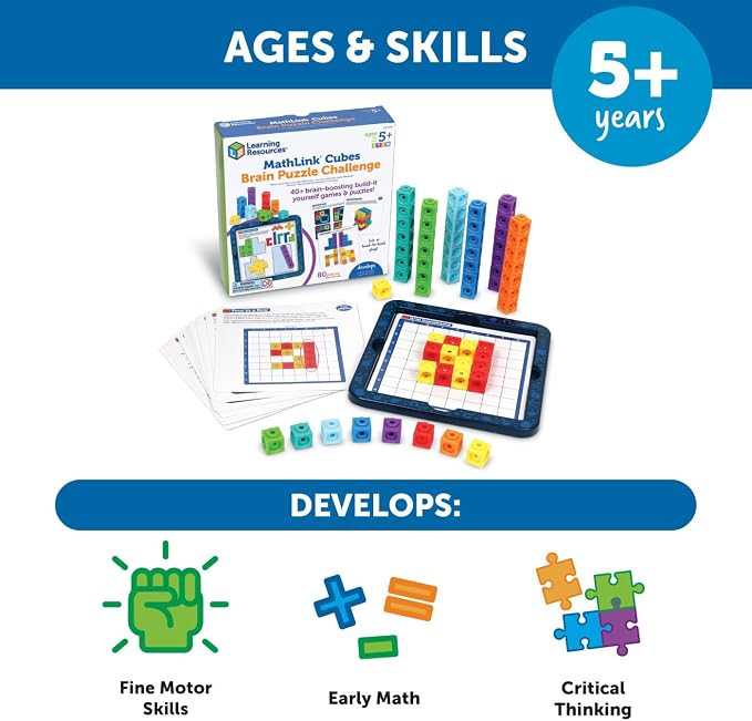 Learning Resources MathLink Cubes Brain Puzzle Challenge, 80 Pieces, Ages 5+, Classroom Must Haves, Preschool Activities, Teacher School Supplies, Math Manipulatives - Image 4