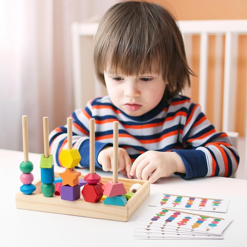 Practical Life/Math/Sensorial/Wooden Blocks Sewing/Lacing/String Beads Sequencing/Stacking/Building Geometric Shape Block Column Card Patterns Matching STEM Toys Gifts 3-6 - Image 2