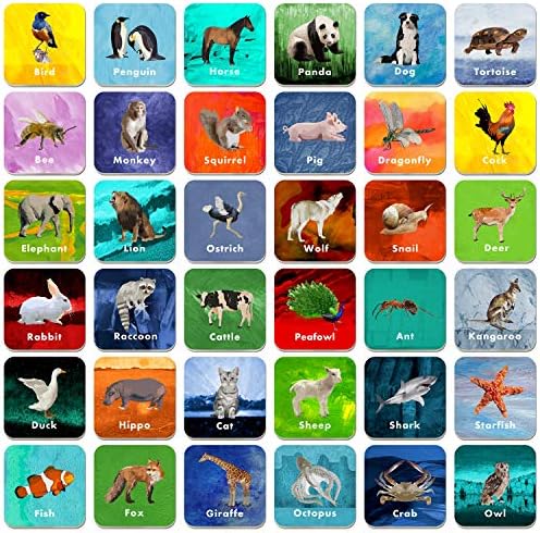 36 Pair Animal Matching Game Flash Cards Erasable (Each Measures 2” X 2”) by Stickyourhappymoment