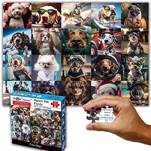 Think2Master Cute Dogs 500 Pieces Jigsaw Puzzle Featuring Very Large Pieces and Cute Puppies. for Adults, Seniors 13+ Size: 26.8” x 18.9” by Think2Master