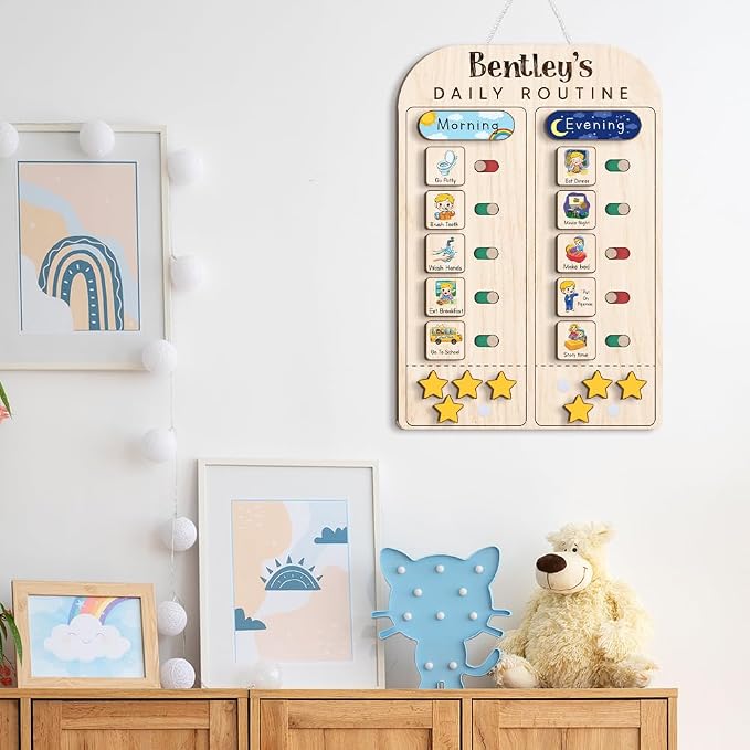 Wooden Chore Chart for Kids Visual Schedule, Routine Chart for Kids, Morning Bedtime Routine Chart for Toddlers Ages 2-4, Daily Kids Schedule Board for Home (19) - Image 7