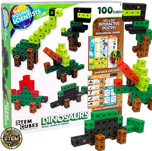 The Young Scientists Club Dinosaur STEM Cubes, Build, Learn & Create with 100+ Math Cubes Manipulatives, 2-in-1 Educational Games, Math Cubes for Kids Ages 4-8, Awesome Learn Through Play Toys Multi by TheYoungScientistsClub