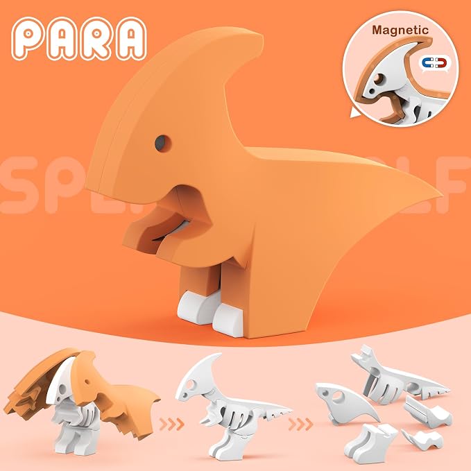 Magnetic Animal Building Toys, STEM Toddler Learning Toys 3D Puzzle Animals for Boys Girls, Educational Magnetic Travel Montessori Toy Lion Elephant, Unique Birthday Gift (Dinosaur Animals, Count, 4) - Image 5